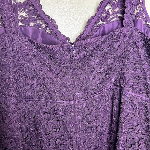 David's Bridal Tank Dress 26 Plus Size Purple Plum Lace Mini V-Neck Bridesmaid - Picture 8 of 9